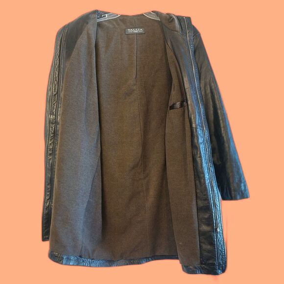 Tallia Uomo Men's Lambskin Black Leather Hooded Trench Coat M Biker Matrix Goth - Picture 3 of 7